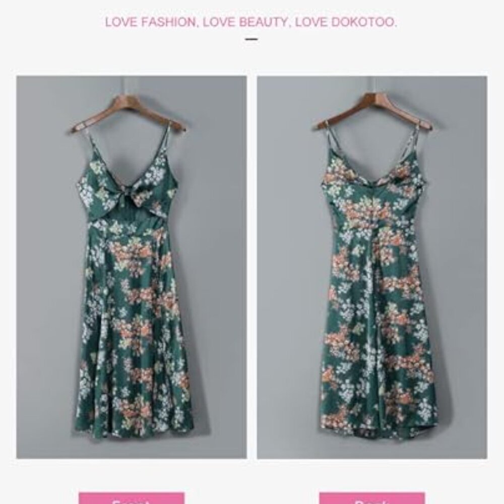 Dokoto Women's Summer Floral Print Spaghetti Strap Sundress V Neck Tie Front Max - Picture 6 of 6